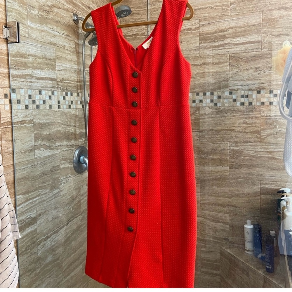 Anthropologie Vibrant Red Button-Down Midi Dress